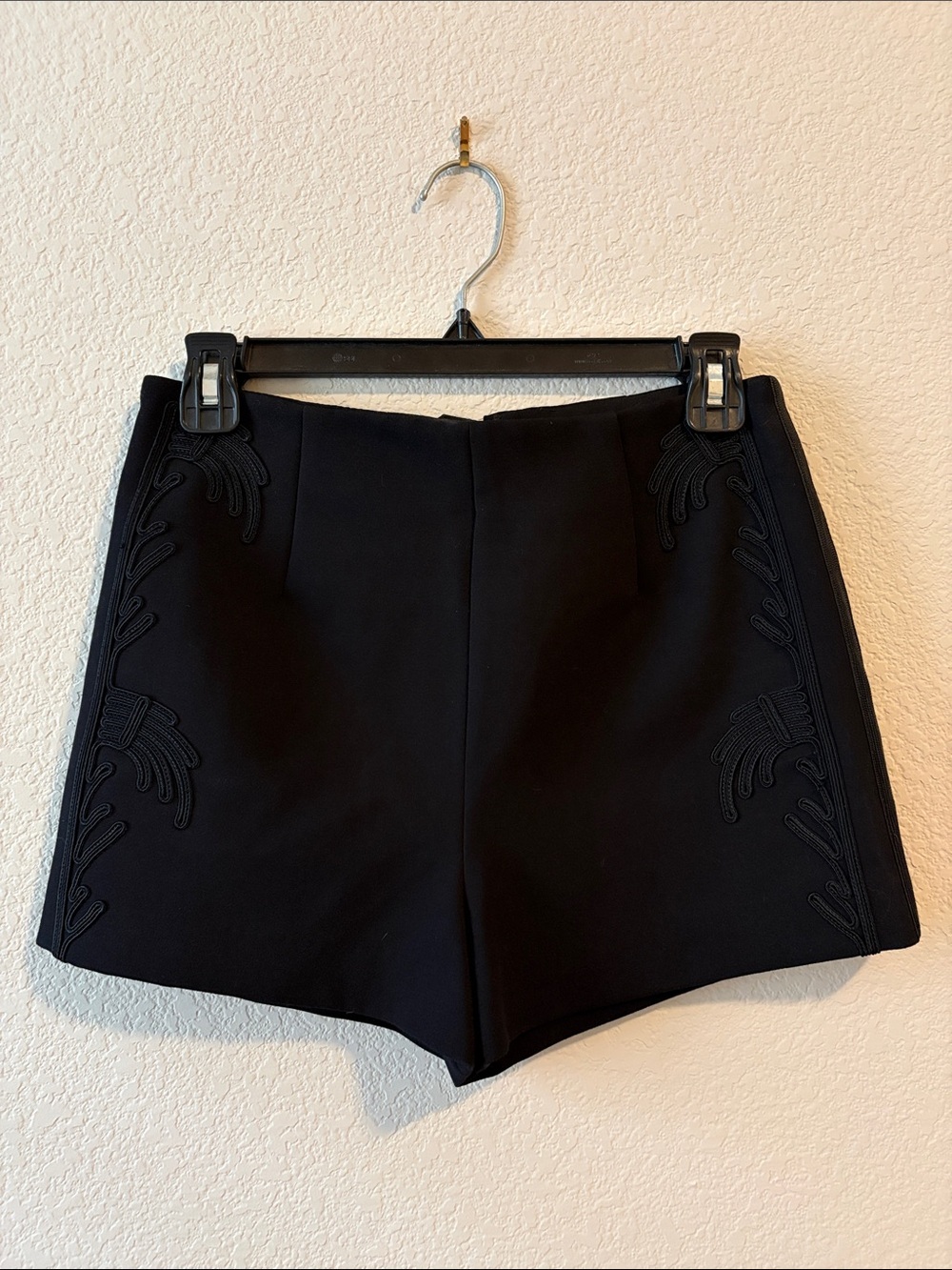H&M Black High-Waist Embroidered Side Shorts